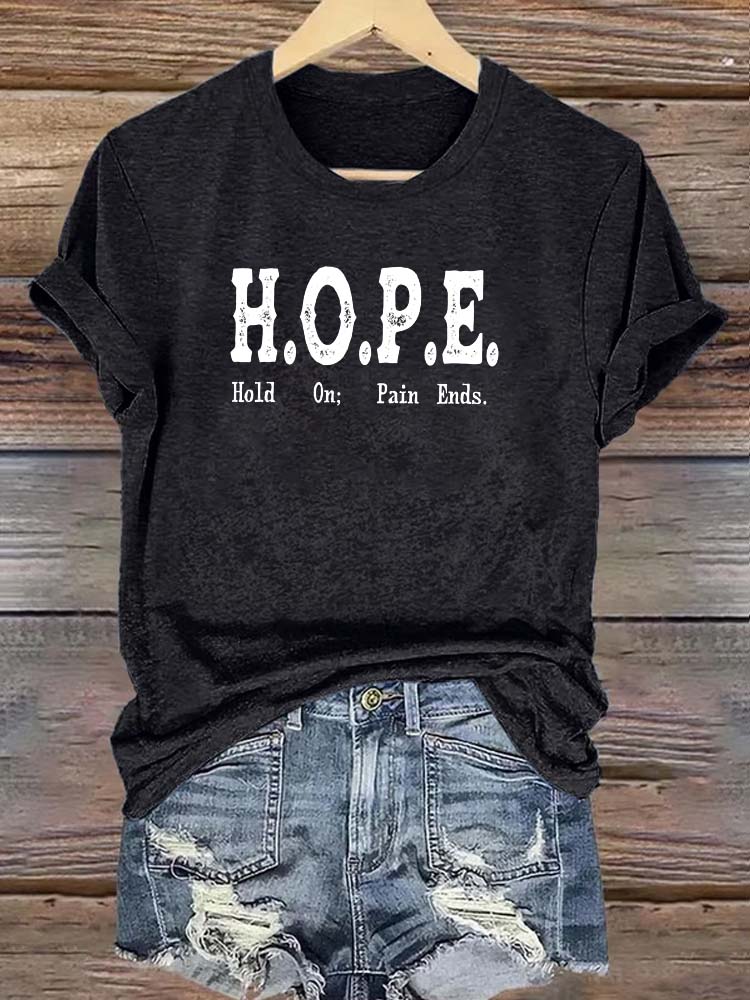 Hope Pattern Round-Neck Cotton T-Shirt