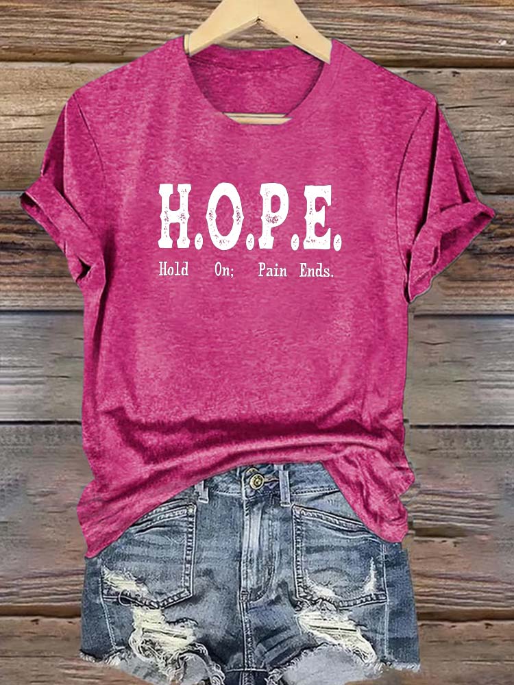 Hope Pattern Round-Neck Cotton T-Shirt
