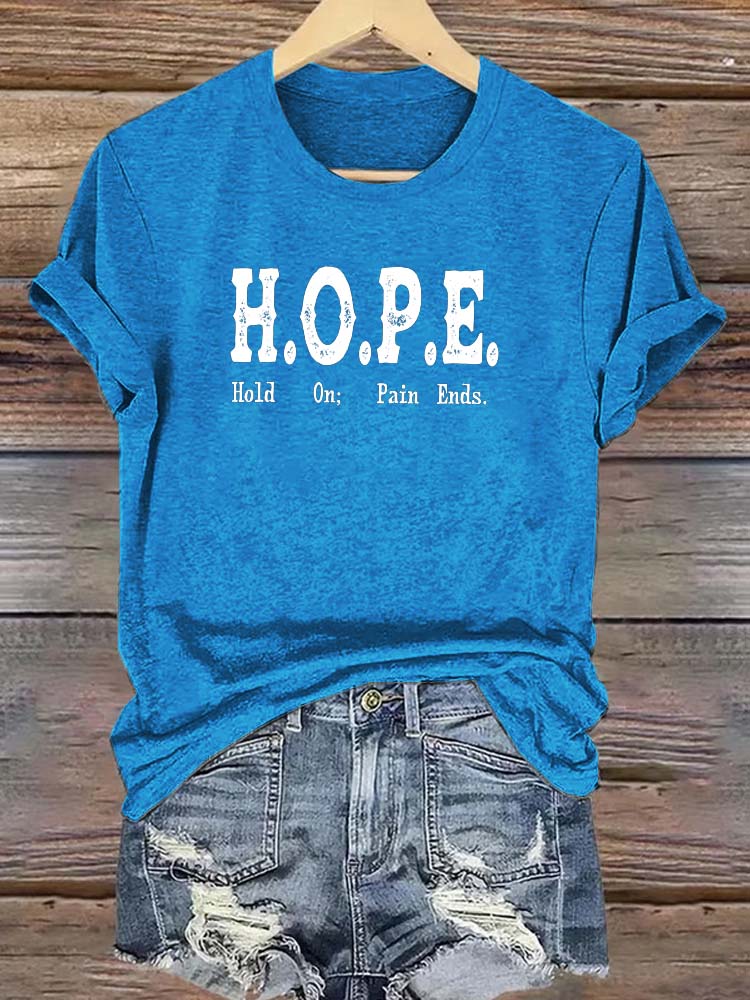 Hope Pattern Round-Neck Cotton T-Shirt