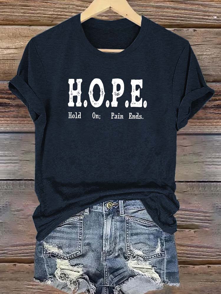 Hope Pattern Round-Neck Cotton T-Shirt