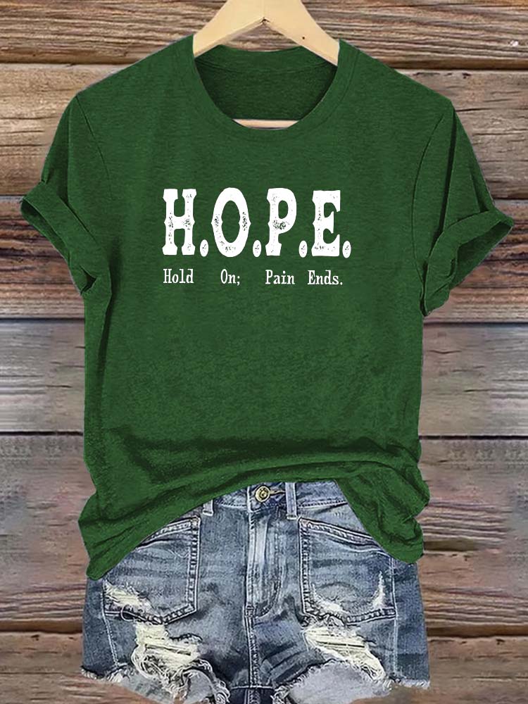 Hope Pattern Round-Neck Cotton T-Shirt
