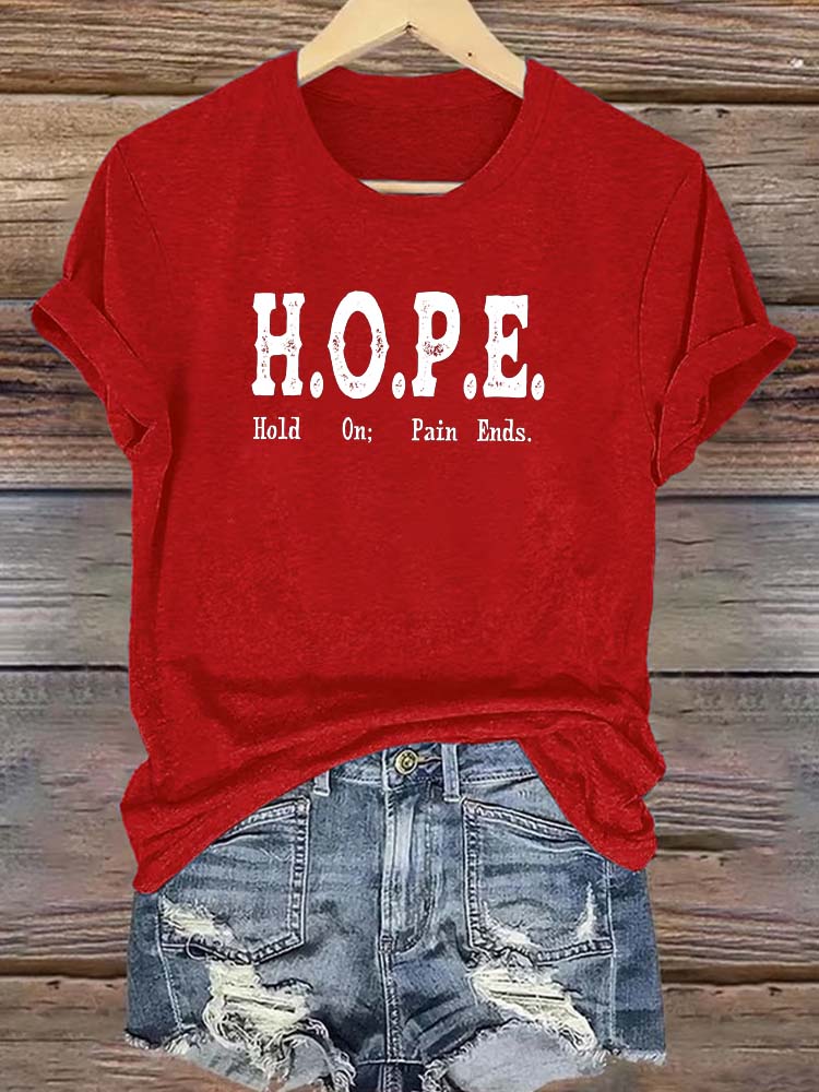 Hope Pattern Round-Neck Cotton T-Shirt