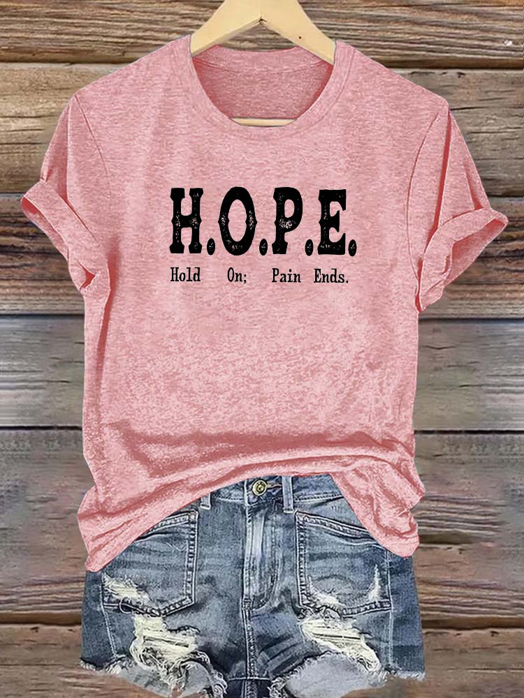 Hope Pattern Round-Neck Cotton T-Shirt