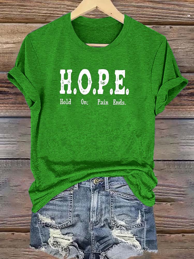 Hope Pattern Round-Neck Cotton T-Shirt