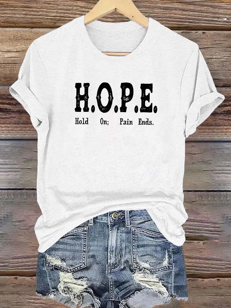 Hope Pattern Round-Neck Cotton T-Shirt