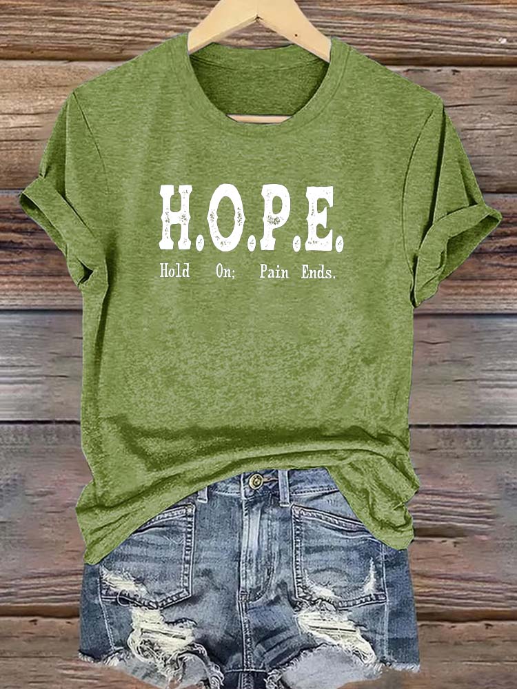 Hope Pattern Round-Neck Cotton T-Shirt
