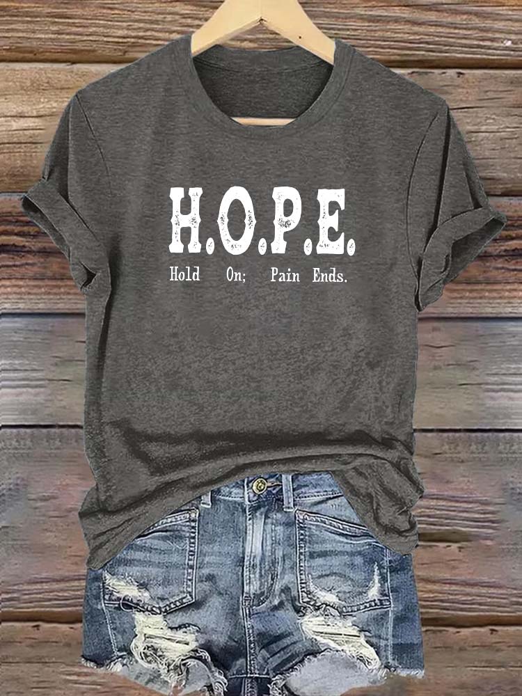 Hope Pattern Round-Neck Cotton T-Shirt