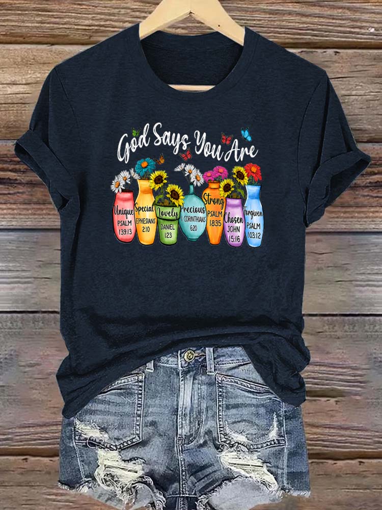 God Says You Are Pattern Round-Neck Cotton T-Shirt