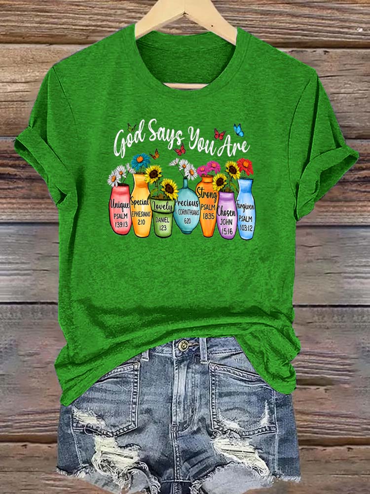 God Says You Are Pattern Round-Neck Cotton T-Shirt