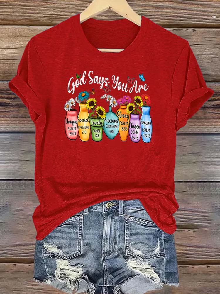 God Says You Are Pattern Round-Neck Cotton T-Shirt