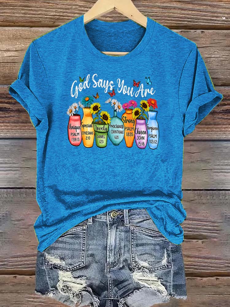 God Says You Are Pattern Round-Neck Cotton T-Shirt
