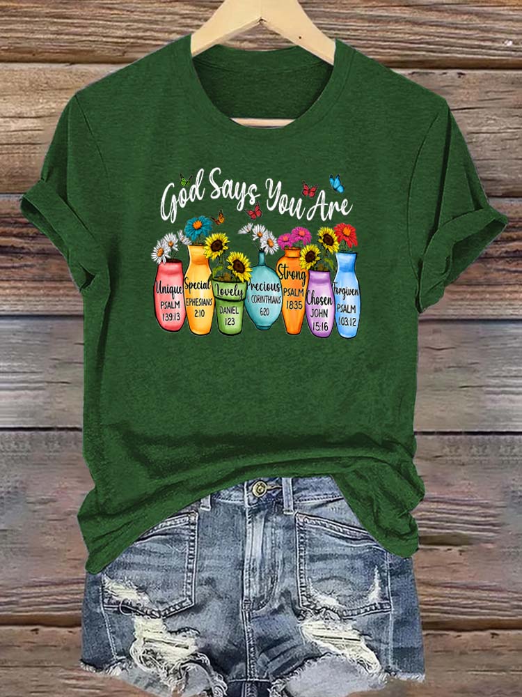 God Says You Are Pattern Round-Neck Cotton T-Shirt