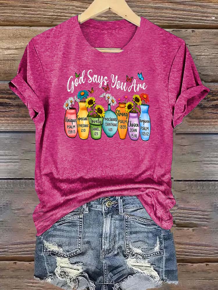 God Says You Are Pattern Round-Neck Cotton T-Shirt