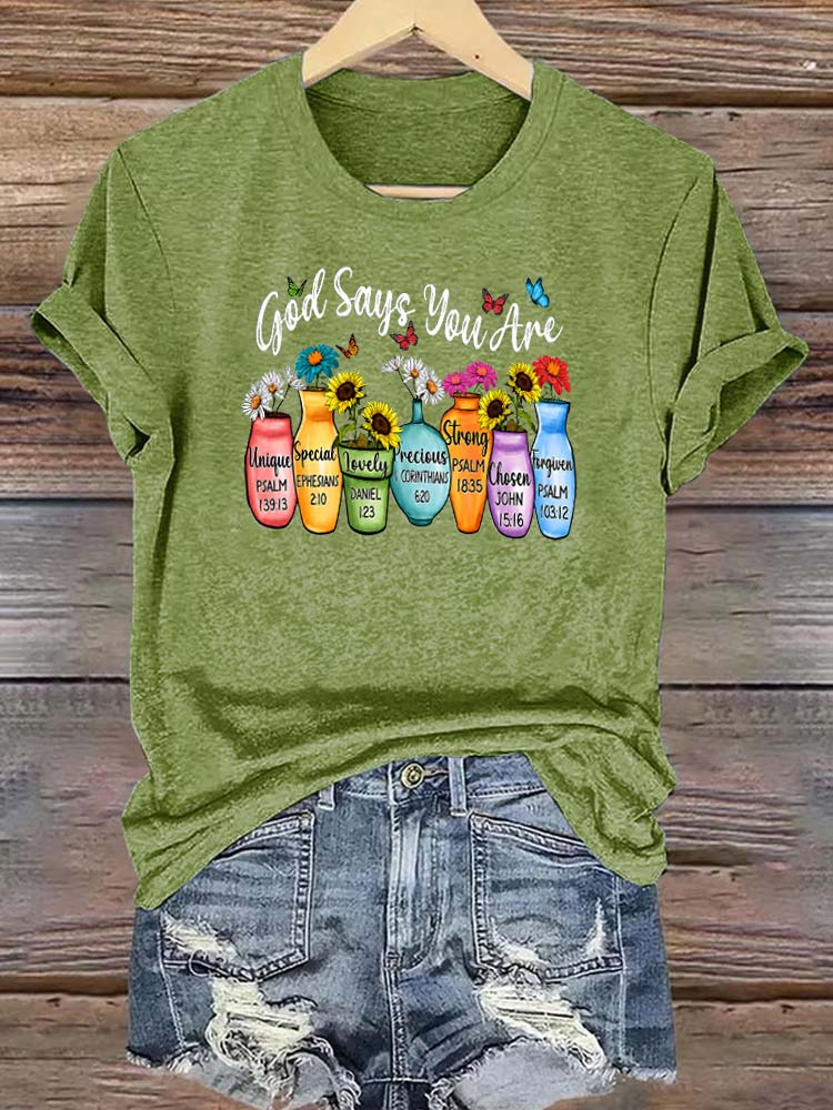 God Says You Are Pattern Round-Neck Cotton T-Shirt
