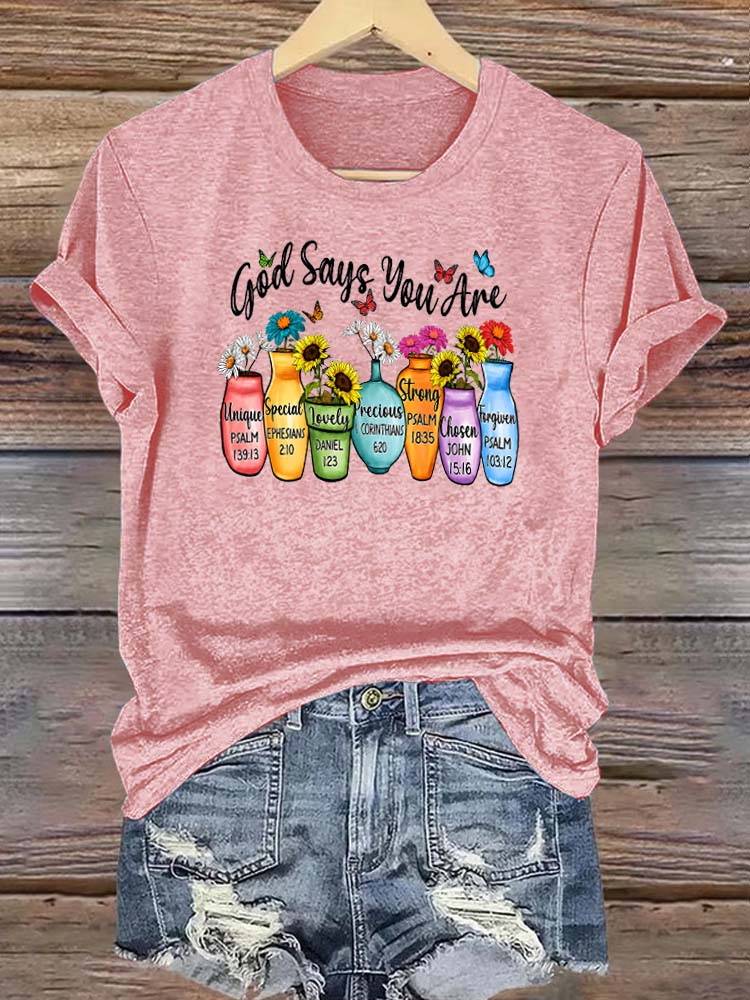 God Says You Are Pattern Round-Neck Cotton T-Shirt