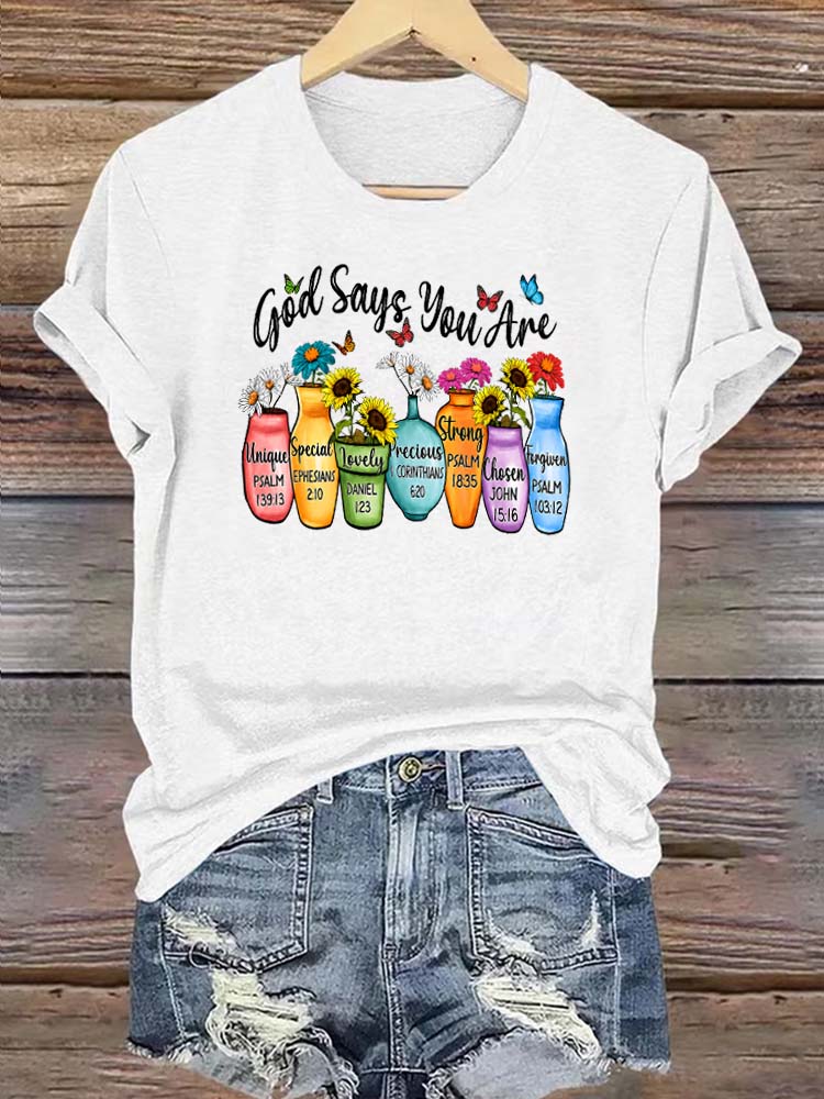 God Says You Are Pattern Round-Neck Cotton T-Shirt