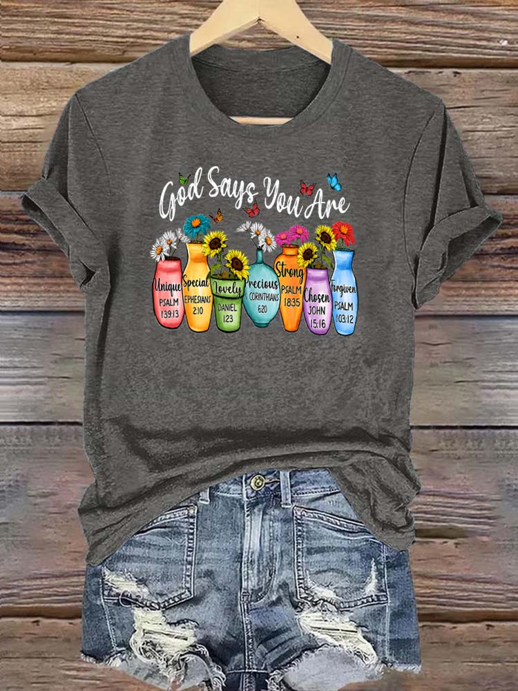 God Says You Are Pattern Round-Neck Cotton T-Shirt