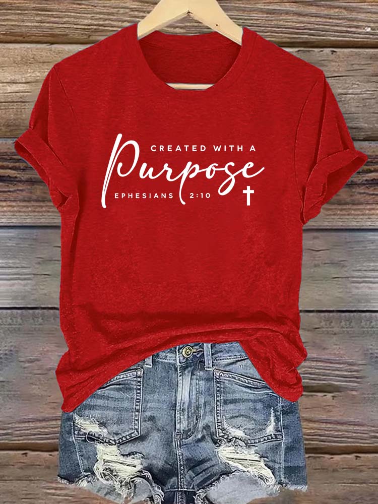 Christians Created With A Purpose Bible Verse Faith Gift   Pattern Round-Neck Cotton T-Shirt