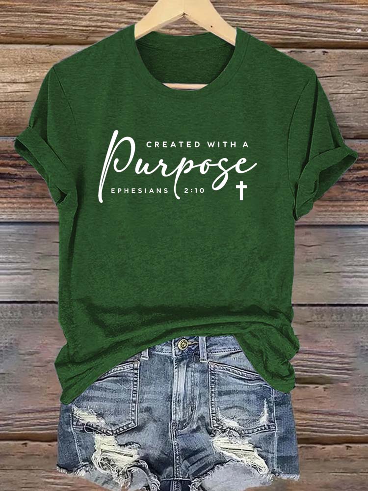 Christians Created With A Purpose Bible Verse Faith Gift   Pattern Round-Neck Cotton T-Shirt