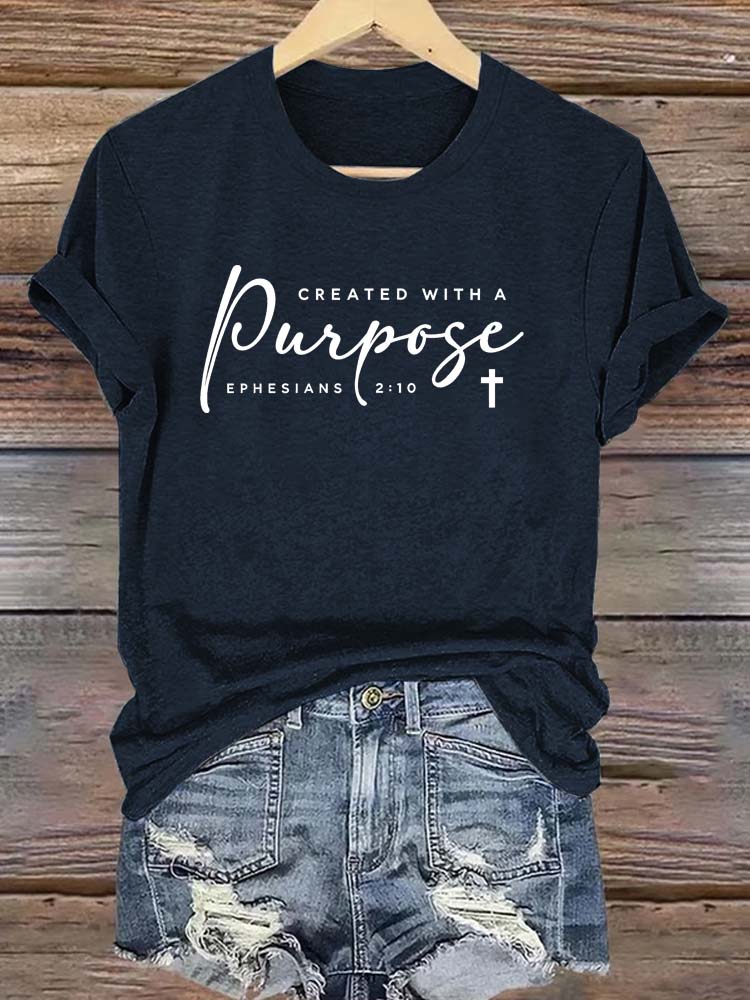 Christians Created With A Purpose Bible Verse Faith Gift   Pattern Round-Neck Cotton T-Shirt