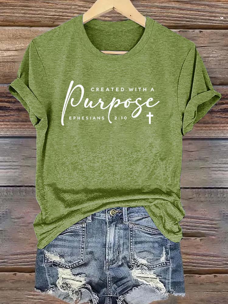 Christians Created With A Purpose Bible Verse Faith Gift   Pattern Round-Neck Cotton T-Shirt