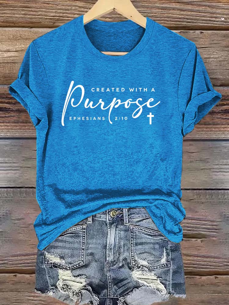 Christians Created With A Purpose Bible Verse Faith Gift   Pattern Round-Neck Cotton T-Shirt