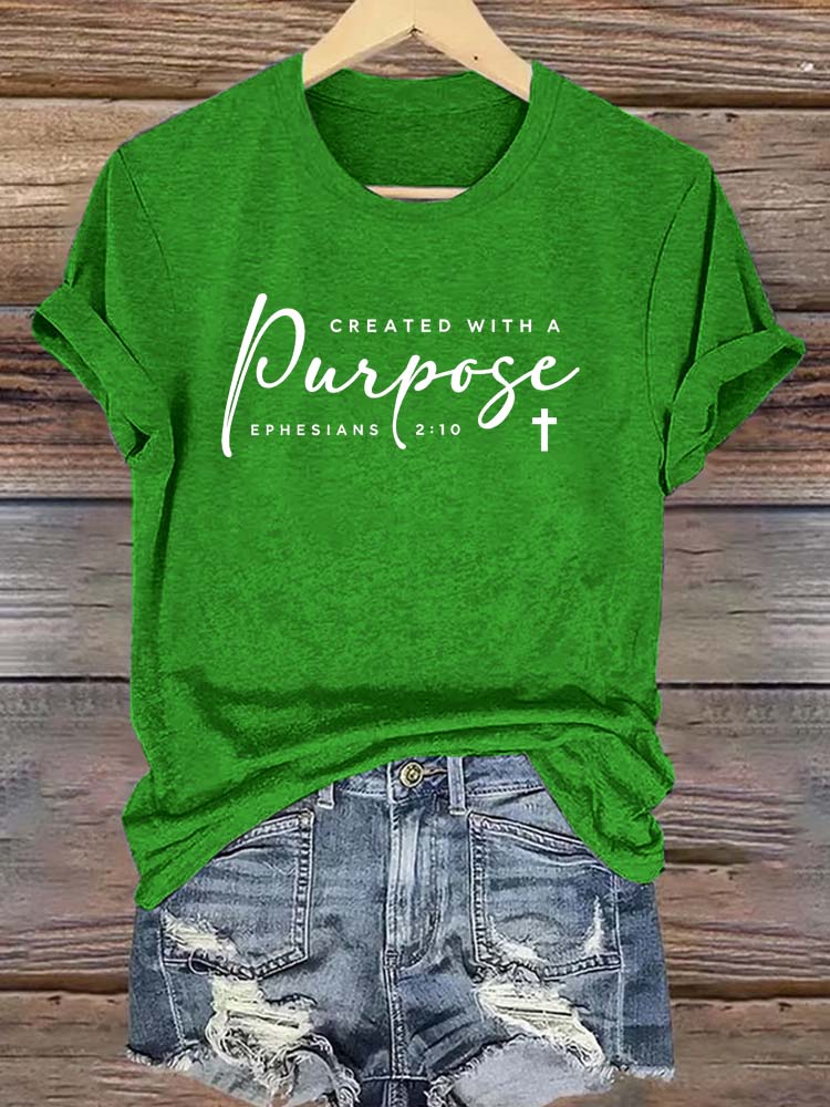 Christians Created With A Purpose Bible Verse Faith Gift   Pattern Round-Neck Cotton T-Shirt