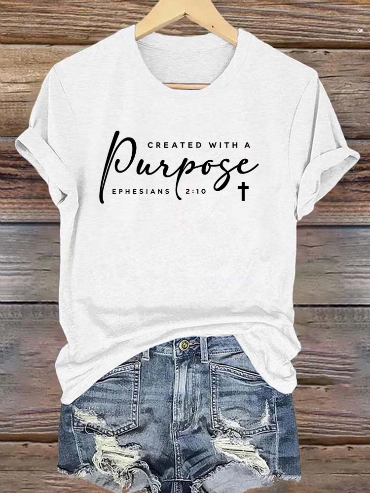 Christians Created With A Purpose Bible Verse Faith Gift   Pattern Round-Neck Cotton T-Shirt