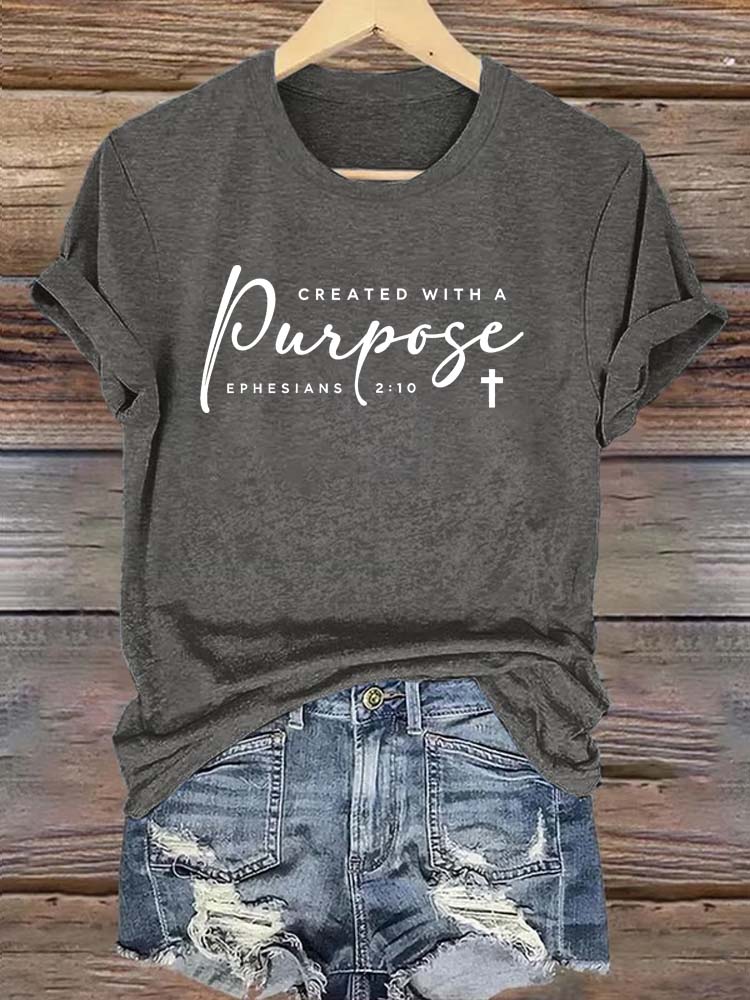 Christians Created With A Purpose Bible Verse Faith Gift   Pattern Round-Neck Cotton T-Shirt