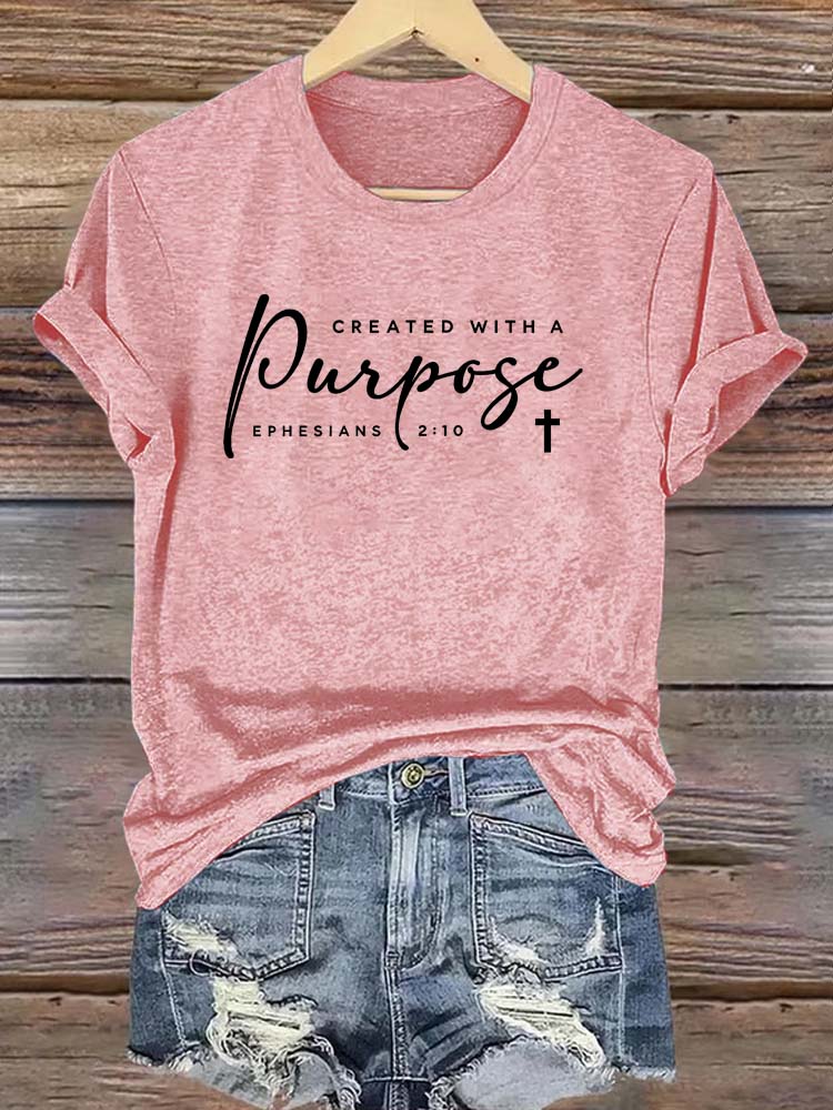Christians Created With A Purpose Bible Verse Faith Gift   Pattern Round-Neck Cotton T-Shirt