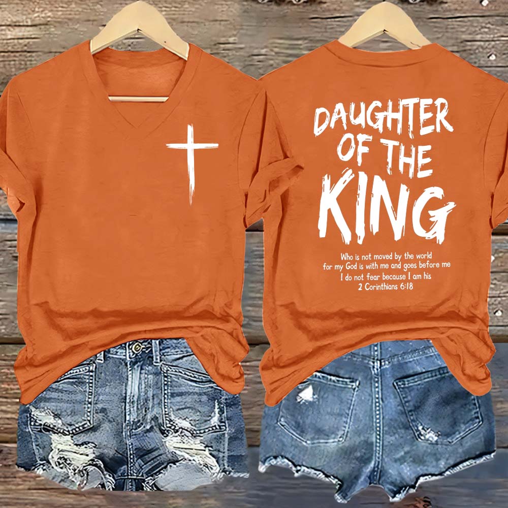 Daughter Of King Pattern Print V Neck Casual T-Shirt