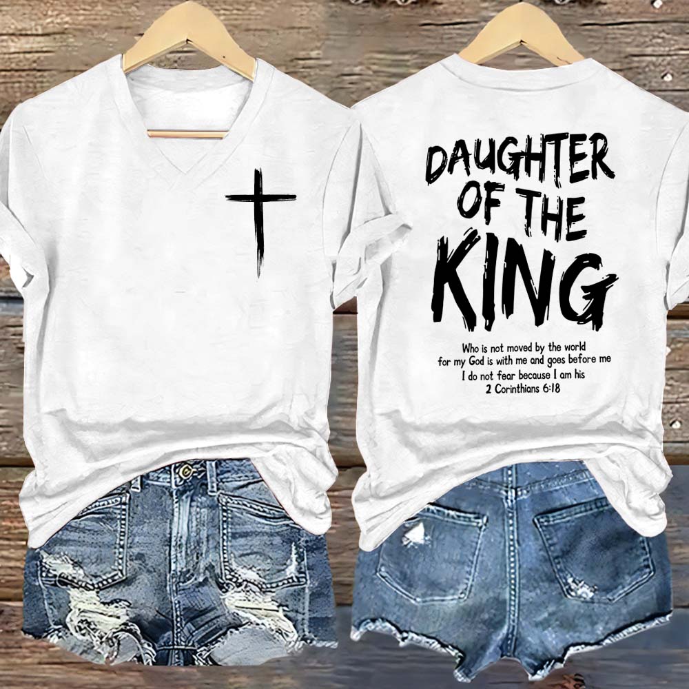 Daughter Of King Pattern Print V Neck Casual T-Shirt