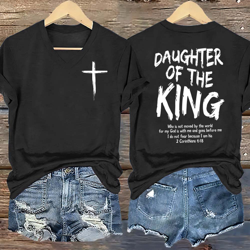 Daughter Of King Pattern Print V Neck Casual T-Shirt