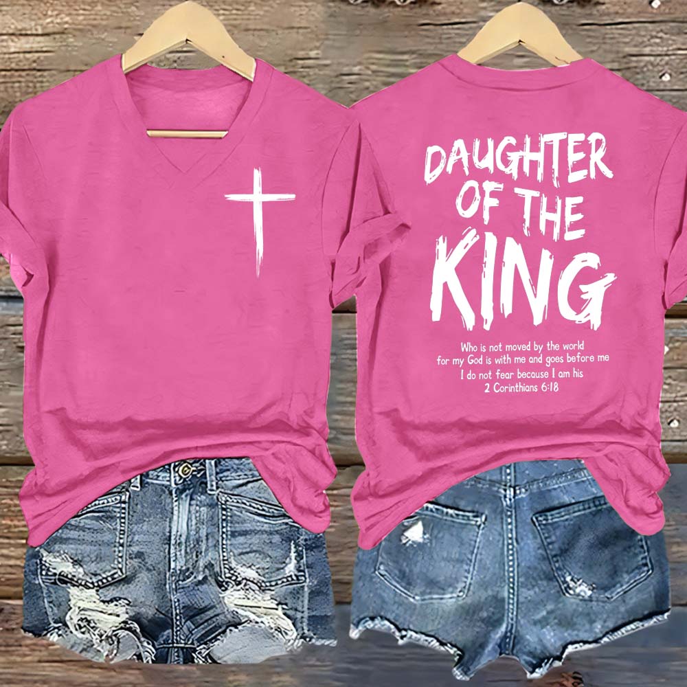 Daughter Of King Pattern Print V Neck Casual T-Shirt