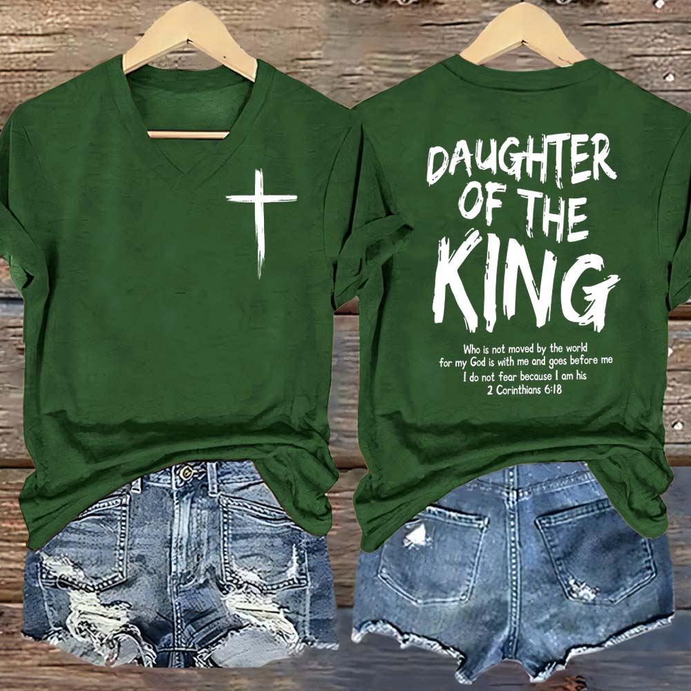 Daughter Of King Pattern Print V Neck Casual T-Shirt