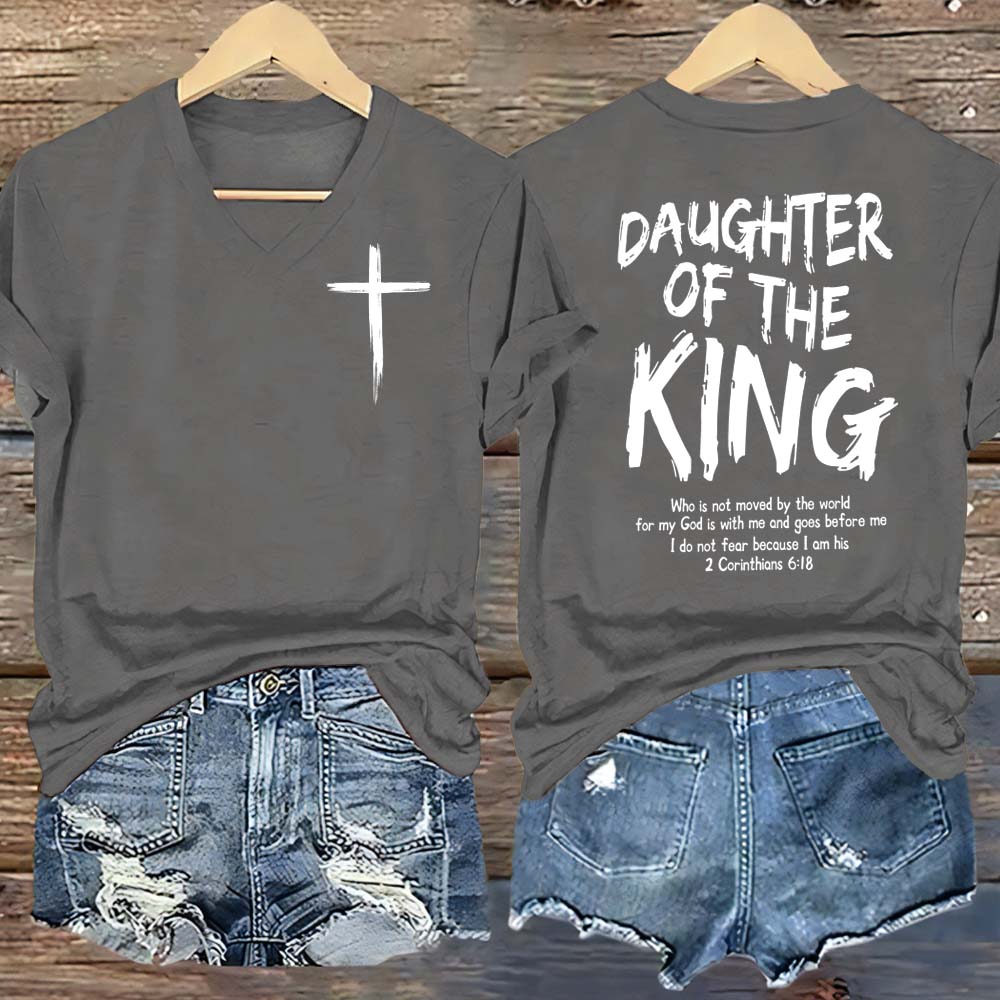 Daughter Of King Pattern Print V Neck Casual T-Shirt