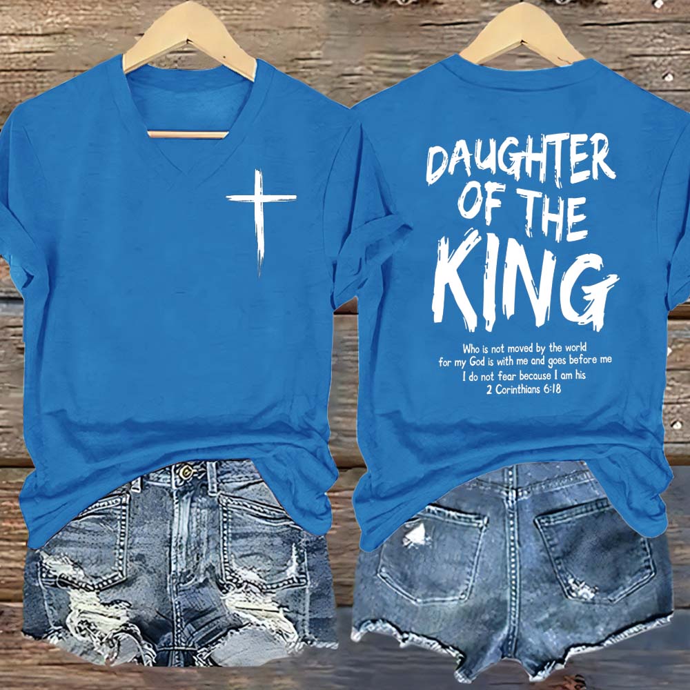 Daughter Of King Pattern Print V Neck Casual T-Shirt