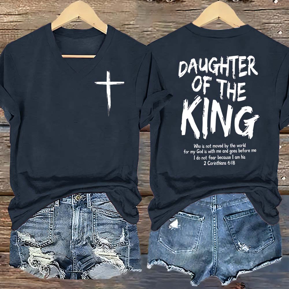 Daughter Of King Pattern Print V Neck Casual T-Shirt