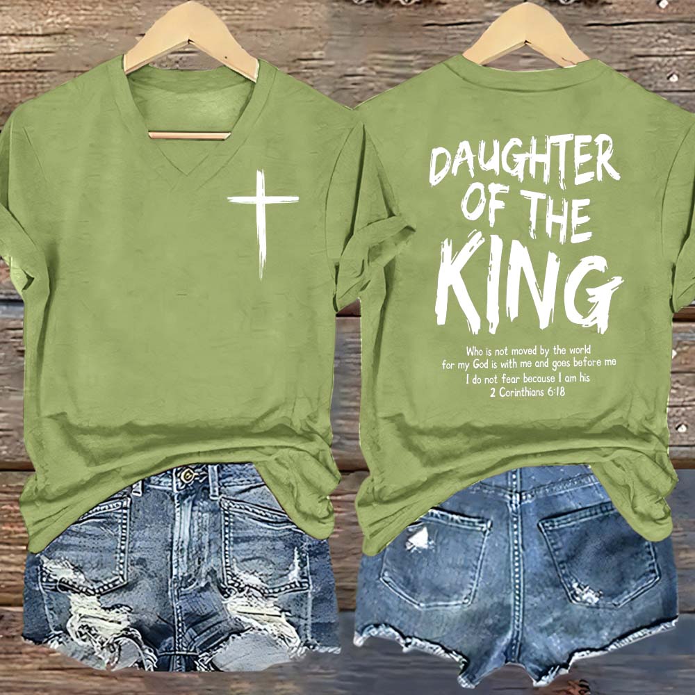 Daughter Of King Pattern Print V Neck Casual T-Shirt