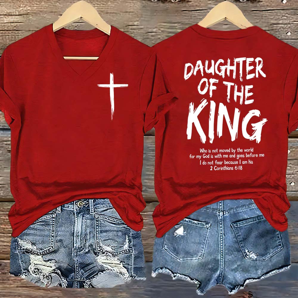 Daughter Of King Pattern Print V Neck Casual T-Shirt
