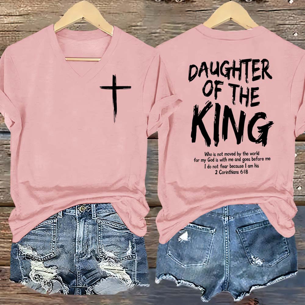 Daughter Of King Pattern Print V Neck Casual T-Shirt