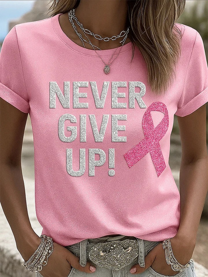 Never Get Up Pattern Round-Neck 100%Cotton T-Shirt
