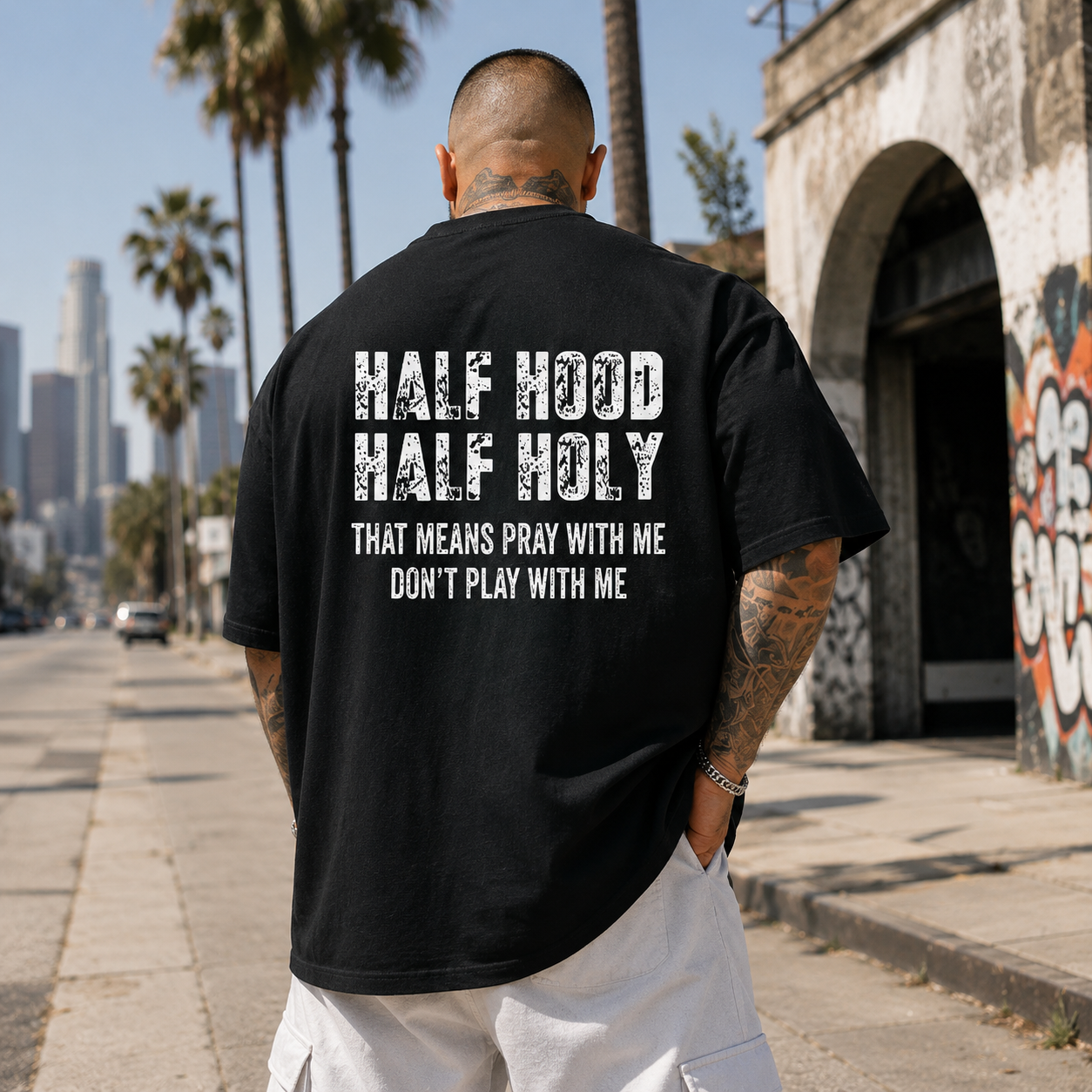 Half Hood Half Holy Pray Hoodie With Me Don't Play With Me Shirt Casual Street Style