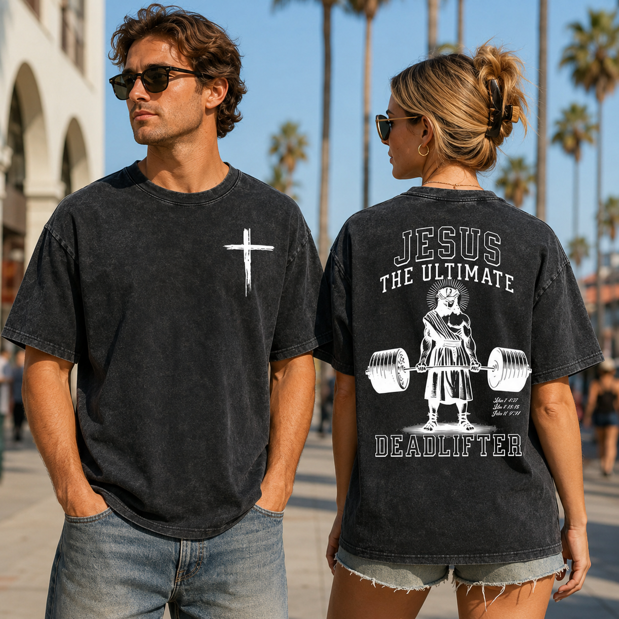 Jesus The Ultimate Deadlifter Washed T-Shirt Funny Christian Shirt Jesus Lover Gym Tee Weightlifting Training Top Religious Gift