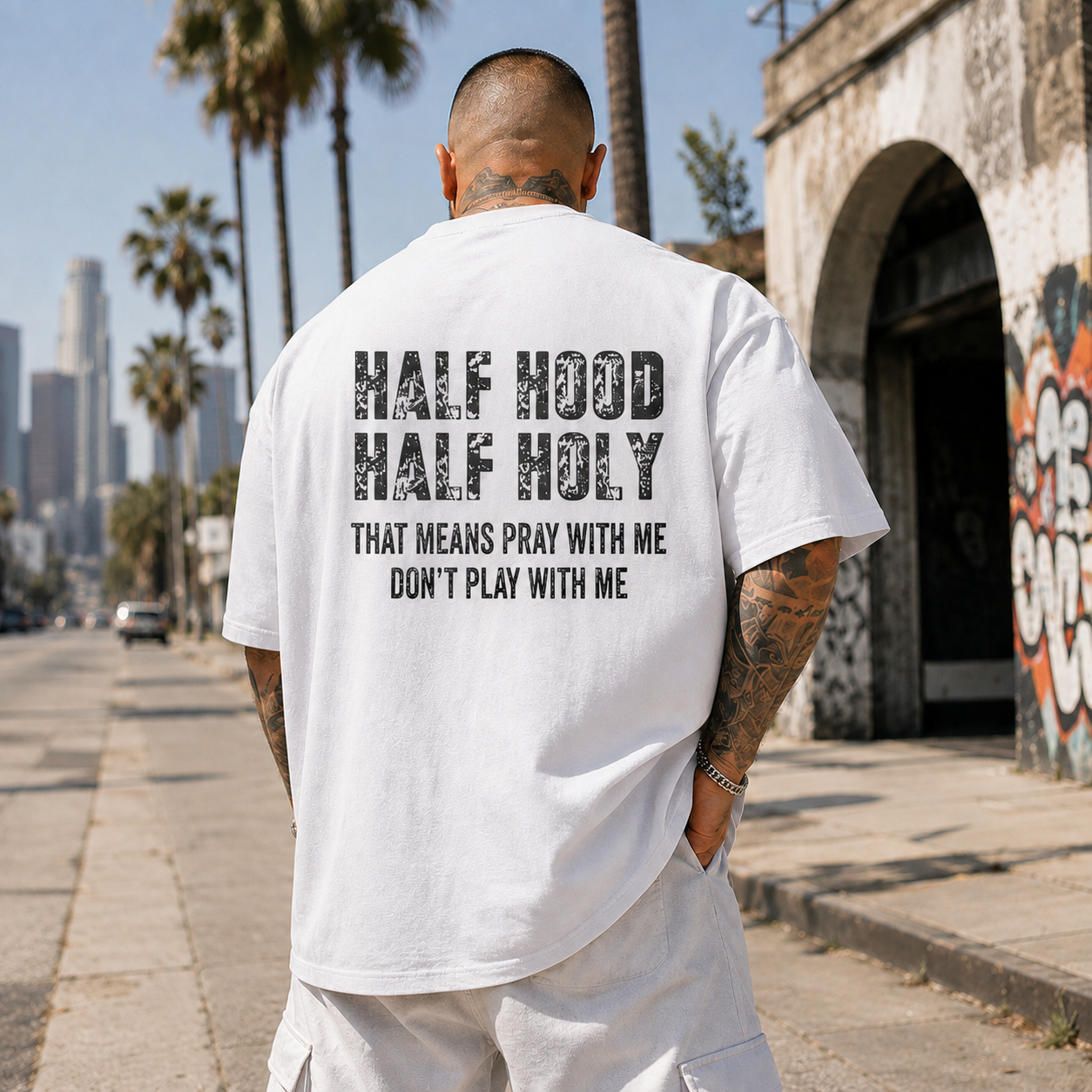 Half Hood Half Holy Pray Hoodie With Me Don't Play With Me Shirt Casual Street Style