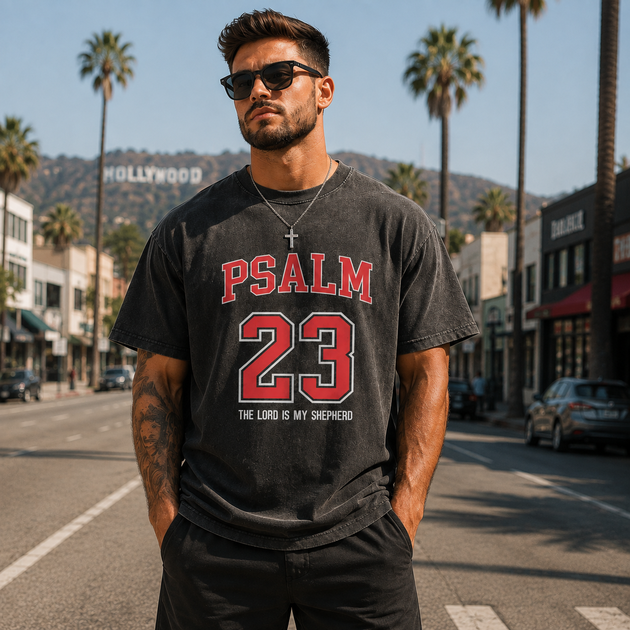 Psalm 23 Christian Washed T-Shirt