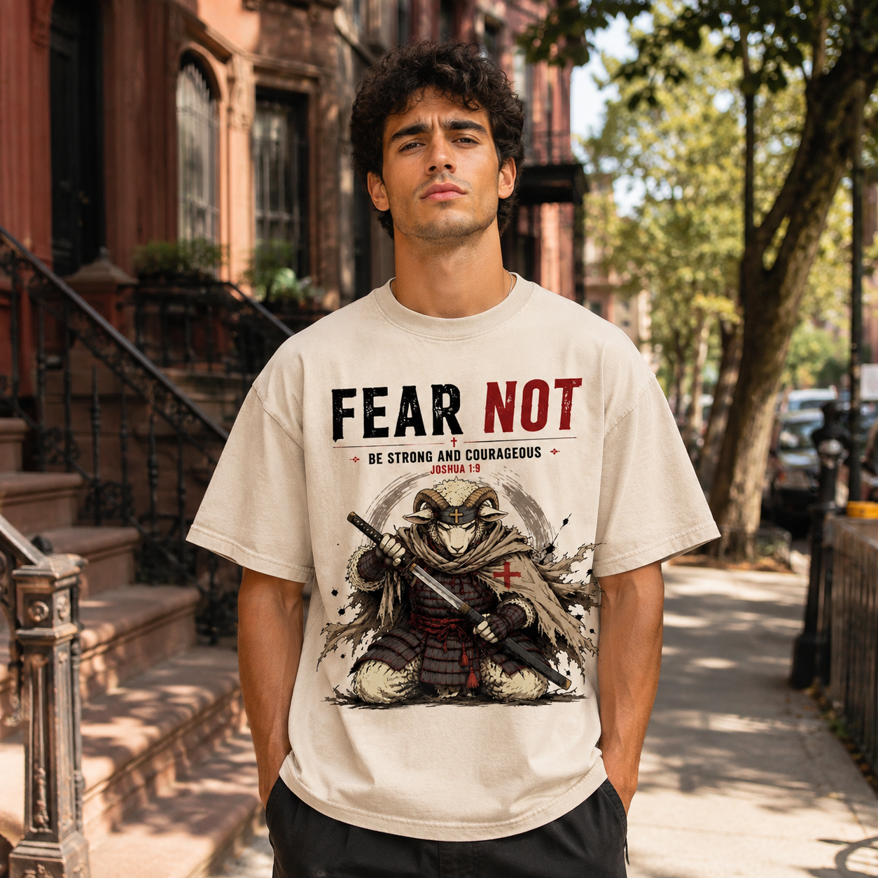 Fear Not Be Strong And Courageous Christian Washed T-Shirt