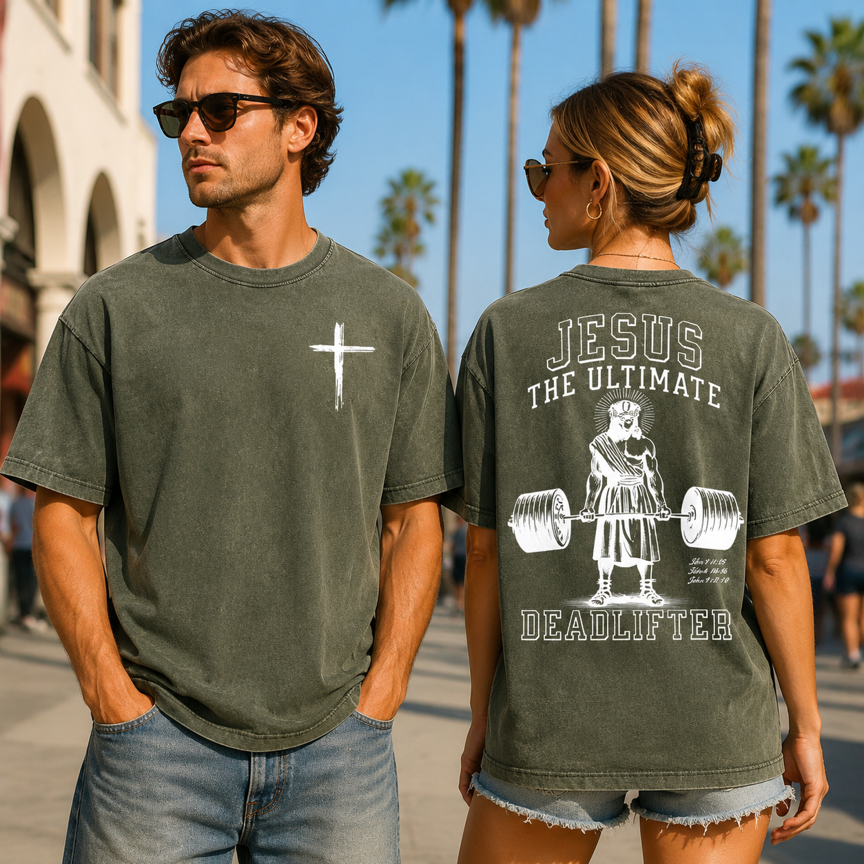 Jesus The Ultimate Deadlifter Washed T-Shirt Funny Christian Shirt Jesus Lover Gym Tee Weightlifting Training Top Religious Gift
