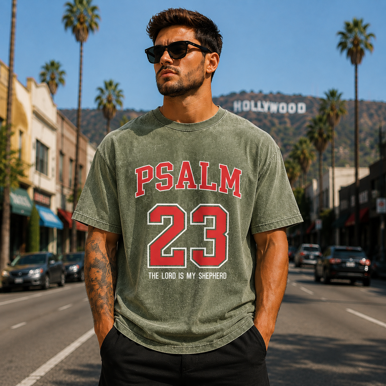 Psalm 23 Christian Washed T-Shirt