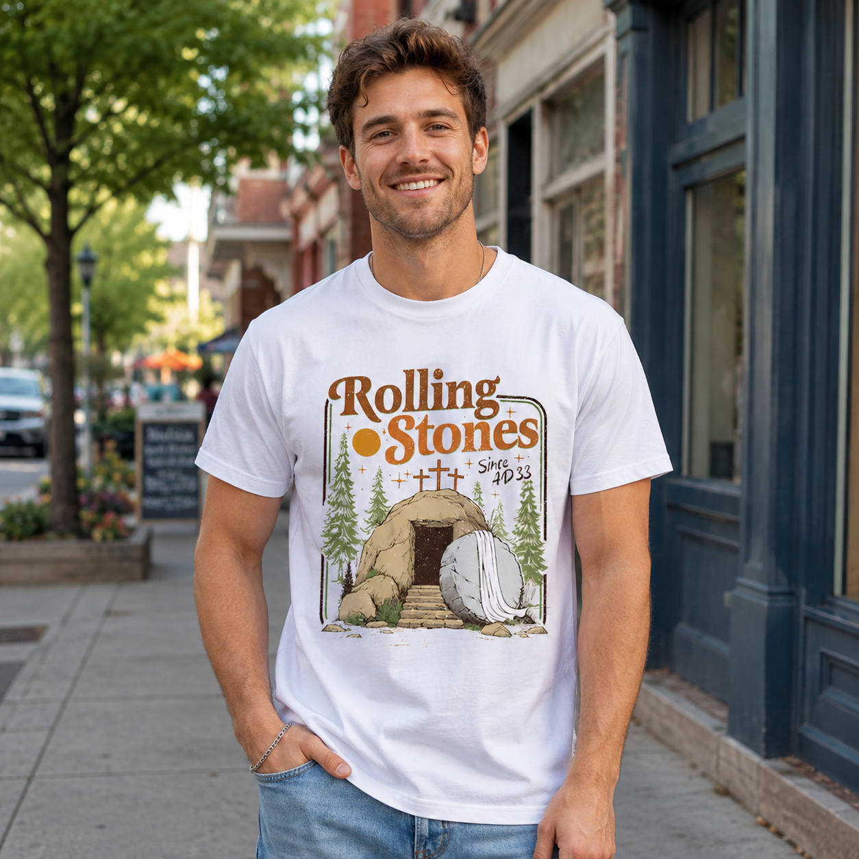 Rolling Stones Since AD 33 Funny Pattern Print Crew Neck T-Shirt